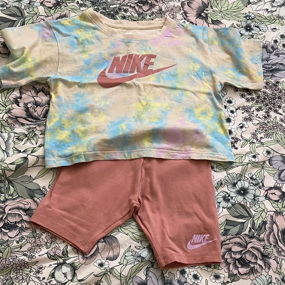 Nike Pastel Tie-Dye Tee and Pink Shorts Set